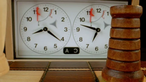Eye-view shot of chess clock and board Stock Footage 112048702