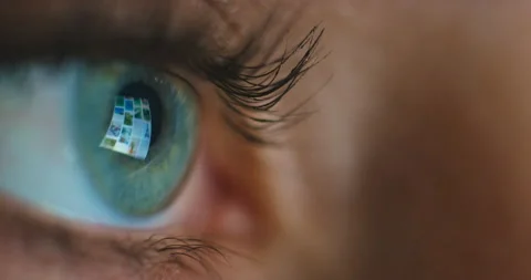 Eye, vision and reading website woman with screen reflection for ecommerce Stock Footage 225500216