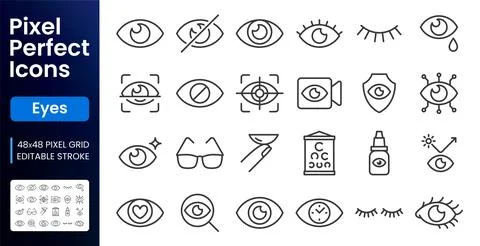 Eye, vision line icons set. Visible password, biometric scan, ophthalmology Stock Illustration