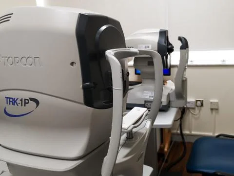 Eye vision testing machine in a hospital - eyesight in clinic - optical store Stock Photos