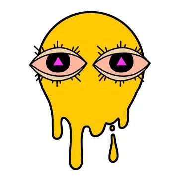 Eye in yellow melted Sticker. Design element for rave and techno style Stock Illustration