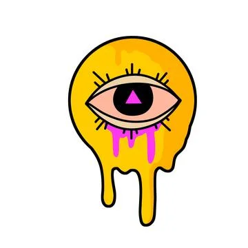 Eye in yellow melted Sticker. Design element for rave and techno style Stock Illustration