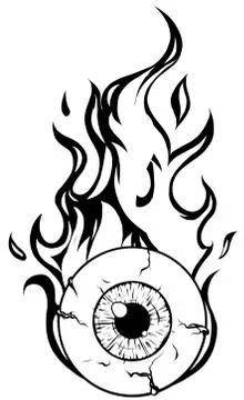 Eyeball On Fire - A cartoon illustration of a Eyeball with flames coming off of Stock Illustration