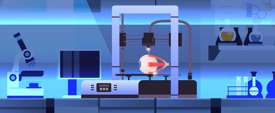 Eyeball model printed on 3d bio printer medical printing of human Stock Illustration