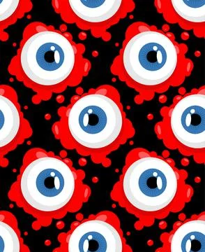 Eyeball pattern seamless. Eye and blood background. Halloween vector ornament Stock Illustration