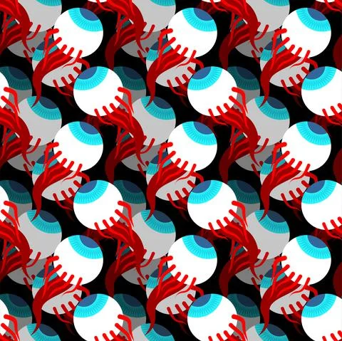 Eyeball pattern seamless. Eye background. Eyes with nerves texture. vector or Stock Illustration