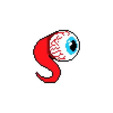 Eyeball pixel art isolated. 8 bit Eye and nerves anatomy. Stock Illustration