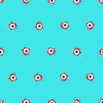 Eyeball pixel art pattern seamless. 8 bit Eye and blood background. pixelated Stock Illustration