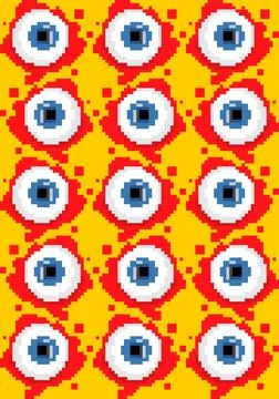 Eyeball pixel art pattern seamless. 8 bit Eye and blood background. pixelated Stock Illustration