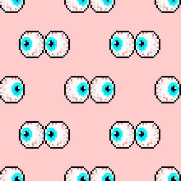 Eyeball Pixel art Pattern seamless . 8 bit Round eye Background. pixelated te Stock Illustration