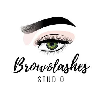Eyebrow and eyelashes studio logo, beautiful perfect eye makeup design, long Stock Illustration