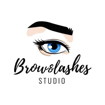 Eyebrow and eyelashes studio logo, beautiful perfect eye makeup design, long Stock Illustration