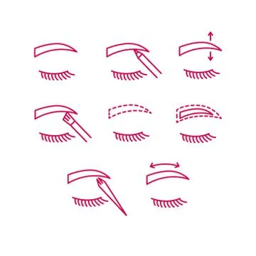 Eyebrow contour correction, beauty tutorials doodle icons set, vector illustr Stock Illustration