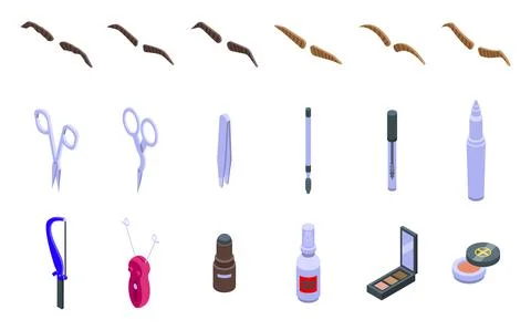 Eyebrow correction icons set isometric vector. Brow beauty イラスト素材