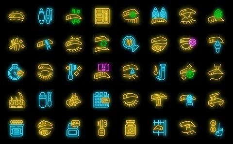 Eyebrow correction icons set vector neon 스톡 일러스트
