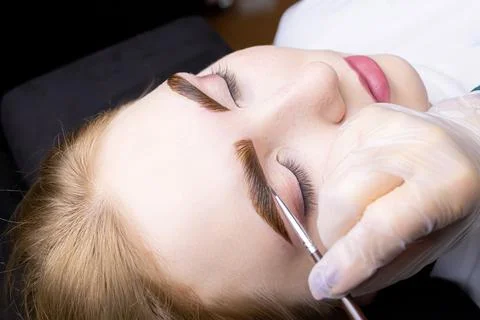 Eyebrow lamination procedure using components Stock Photos