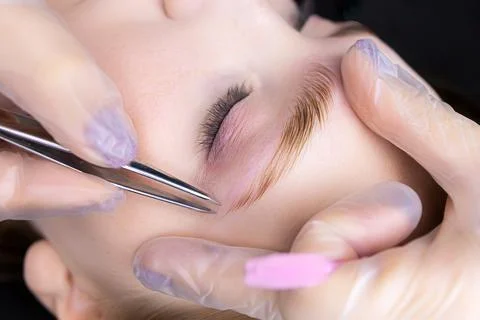 Eyebrow lamination procedure using components Stock Photos