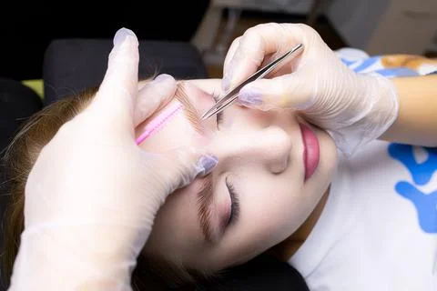 Eyebrow lamination procedure using components Stock Photos