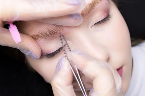 Eyebrow lamination procedure using components Stock Photos