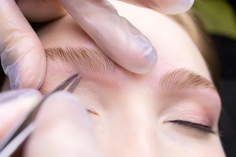 Eyebrow lamination procedure using components Stock Photos