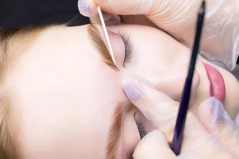 Eyebrow lamination procedure using components Stock Photos