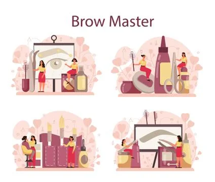 Eyebrow master and designer concept set. Master making perfect Stock Illustration