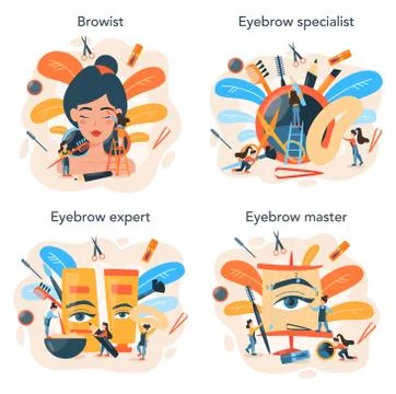 Eyebrow master and designer concept set. Master making perfect Stock Illustration