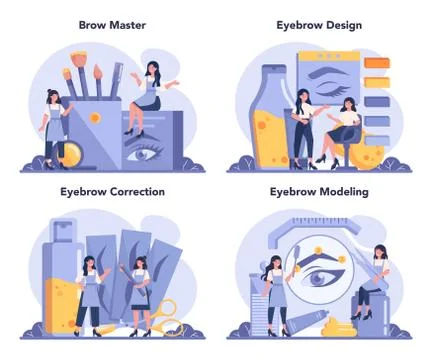 Eyebrow master and designer concept set. Master making perfect brow Stock Illustration