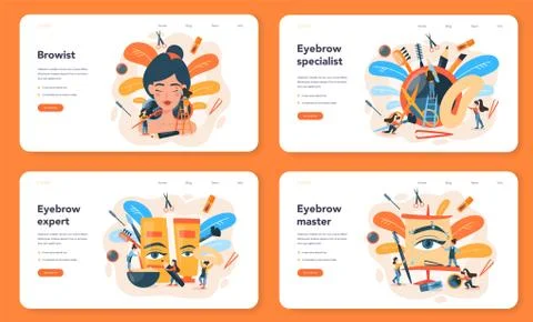 Eyebrow master and designer web banner or landing page set. Stock Illustration