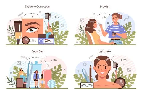 Eyebrow master concept set. Master making perfect eyebrows. Stock Illustration
