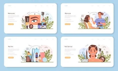 Eyebrow master web banner or landing page set. Master making perfect eyebrows. Stock Illustration