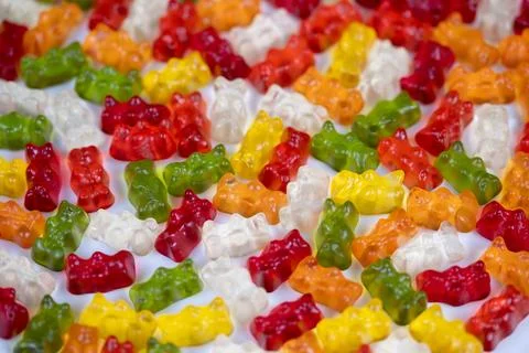 Eyecatching gummy bear arrangement suitable for promotional purposes. Dynamic an Stock Photos