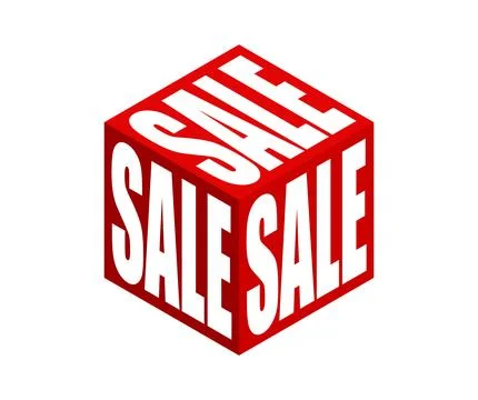 Eyecatching isometric red cube featuring the word SALE in bold white text. A  Stock Illustration