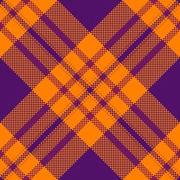 Eyecatching orange and purple pixel art plaid pattern offers a modern twist.. Illustration