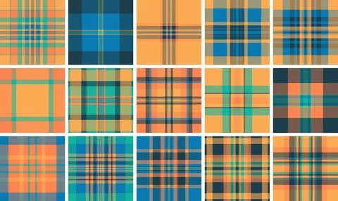 Eyecatching seamless plaid pattern with vibrant orange and teal hues. This .. Stock Illustration
