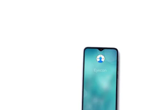 Eyecon app launch screen with logo on the display of a black mobile smartphon Stock Photos