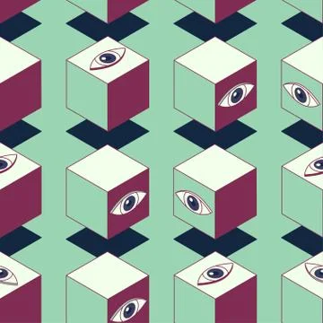 Eyed cubes seamless pattern Illustrazione stock