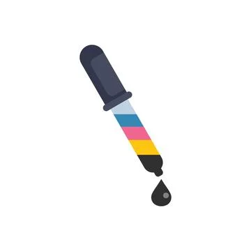 Eyedropper filled with cmyk process inks dropping black ink Stock Illustration