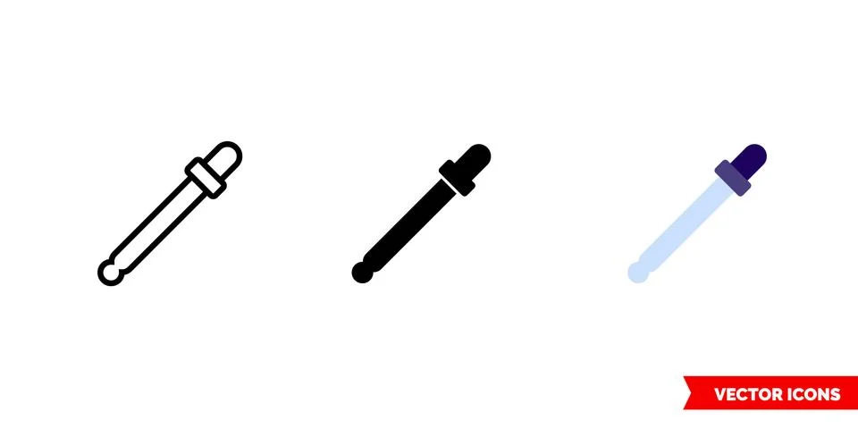 Eyedropper tool icon of 3 types color, black and white, outline. Isolated vec Stock Illustration