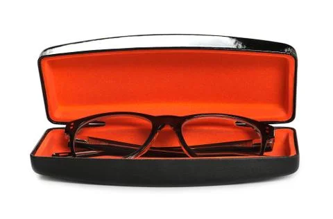 Eyeglasses in case on a white background Stock Photos