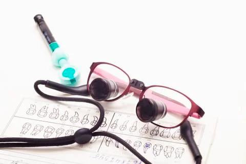 Eyeglasses on a dentist's table Stock Photos