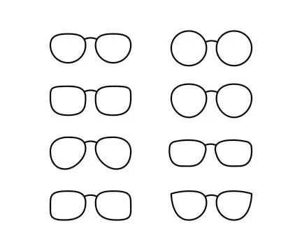 Eyeglasses different shapes of frames, glasses black line set. Circle, square Stock Illustration