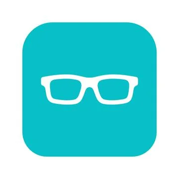 Eyeglasses icon with blue rounded square background for vision healthcare a.. Stock Illustration