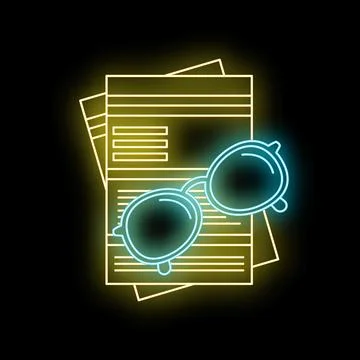 Eyeglasses on neon documents indicating paperwork concept Stock Illustration
