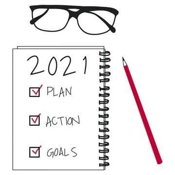 Eyeglasses with notebook and pen for planning and goals Stock-Illustration