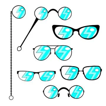 Eyeglasses set. Frames to modern or vintage glasses with a stylish flat glare Stock Illustration