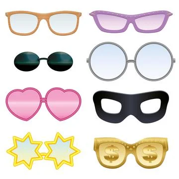 Eyeglasses Set Funny Spectacles Crazy Glasses Styles Stock Illustration