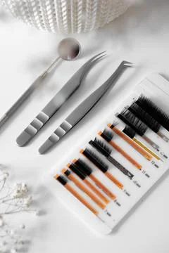 Eyelash Extension Tools Flat Lay Stock Photos