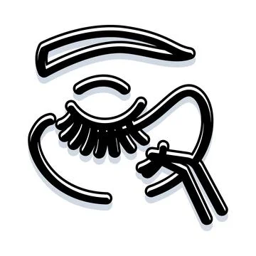 Eyelash extensions application with tweezers on eye icon Stock Illustration