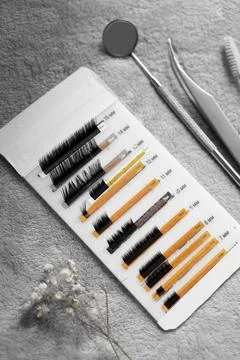 Eyelash Extensions Display with Beauty Tools Stock Photos